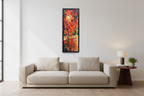 Framed artwork of a street lamp with autumn leaves on a white background