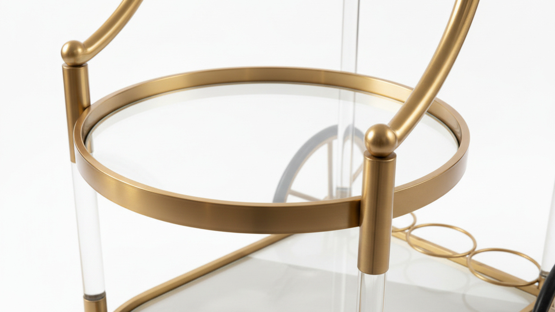 3-Tier Aero Wheel  Service Trolley | Stainless Steel, Marble, Glass & Acrylic | Antique Gold