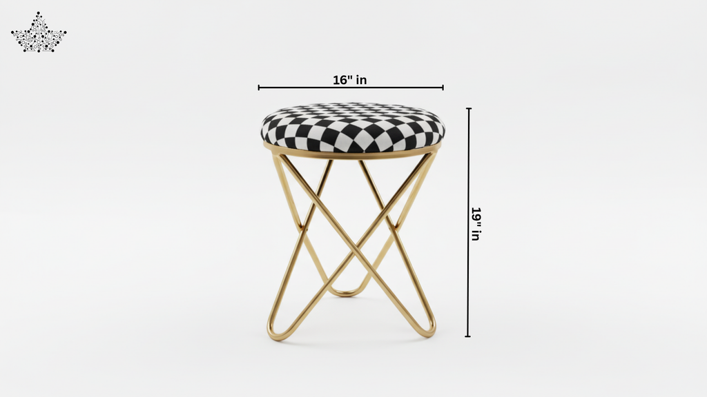 Checker Luxe Stool – Gold Frame