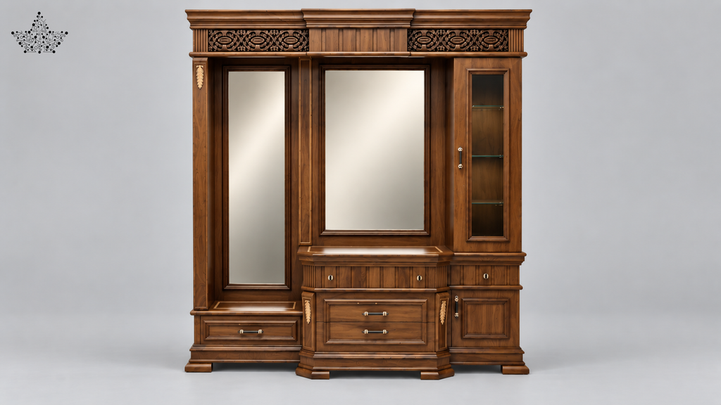 Royal Carved Dressing Unit with Triple Mirror & Cabinet