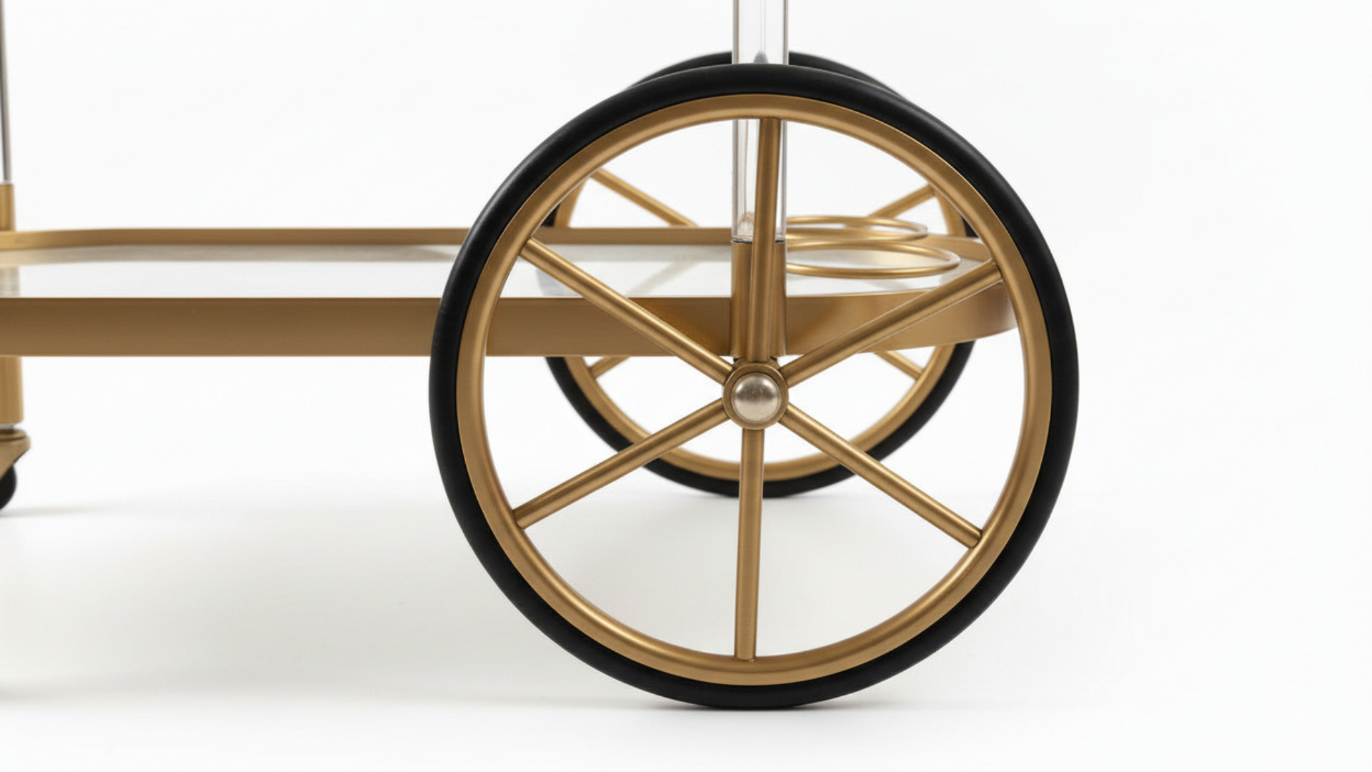 3-Tier Aero Wheel  Service Trolley | Stainless Steel, Marble, Glass & Acrylic | Antique Gold