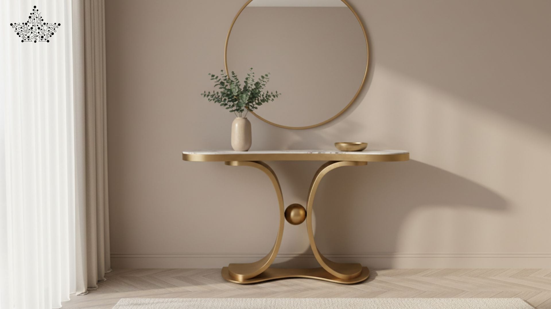 Orb Gold Console Table with Marble Top