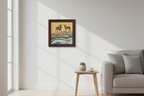 Framed artwork of two deer on a textured background