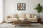 Abstract art print in a black frame on a white background