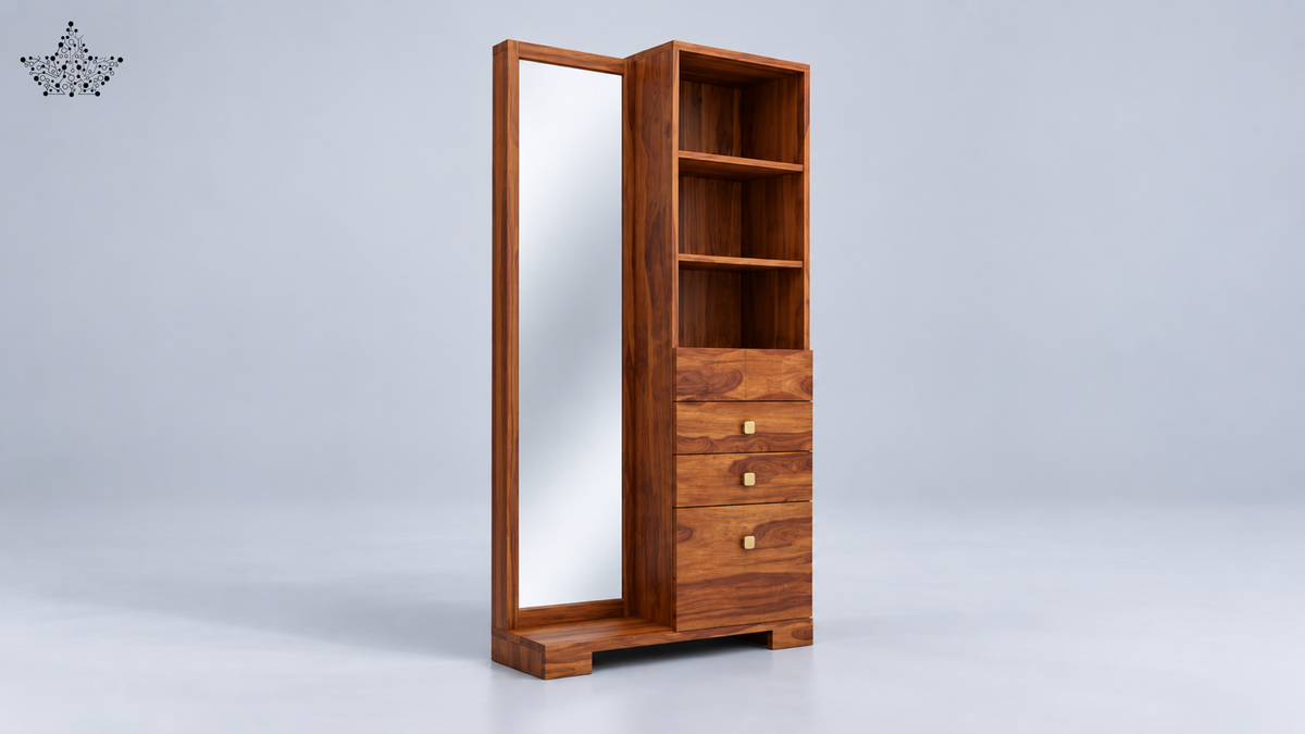 Walnut Mirror Dressing Unit with Shelves & Drawers