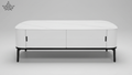Marble Top Center Table | White Matte Lacquer, 4 Drawers & Dark Metal Legs