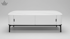 Marble Top Center Table | White Matte Lacquer, 4 Drawers & Dark Metal Legs
