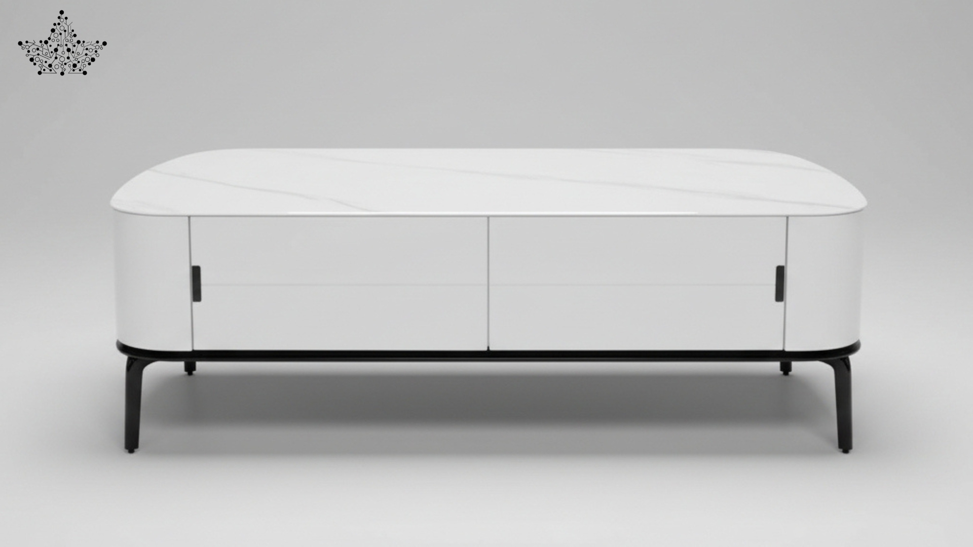Marble Top Center Table | White Matte Lacquer, 4 Drawers & Dark Metal Legs