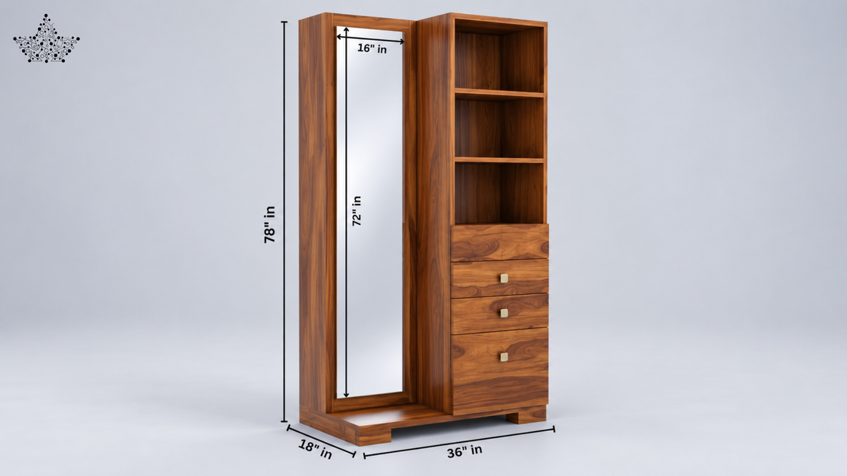 Walnut Mirror Dressing Unit with Shelves & Drawers