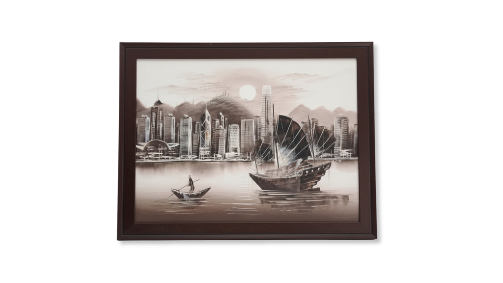 Harbour at Dusk Sepia Framed Wall Art