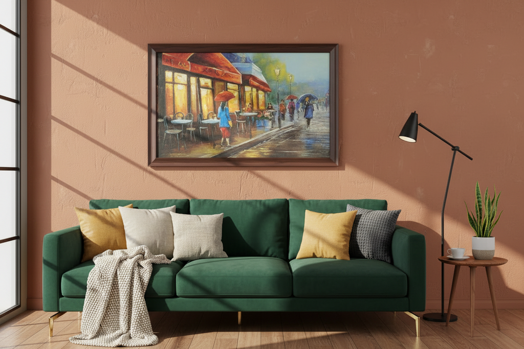 Rainy Evening Café Street | Hand-PaintedWooden Frame