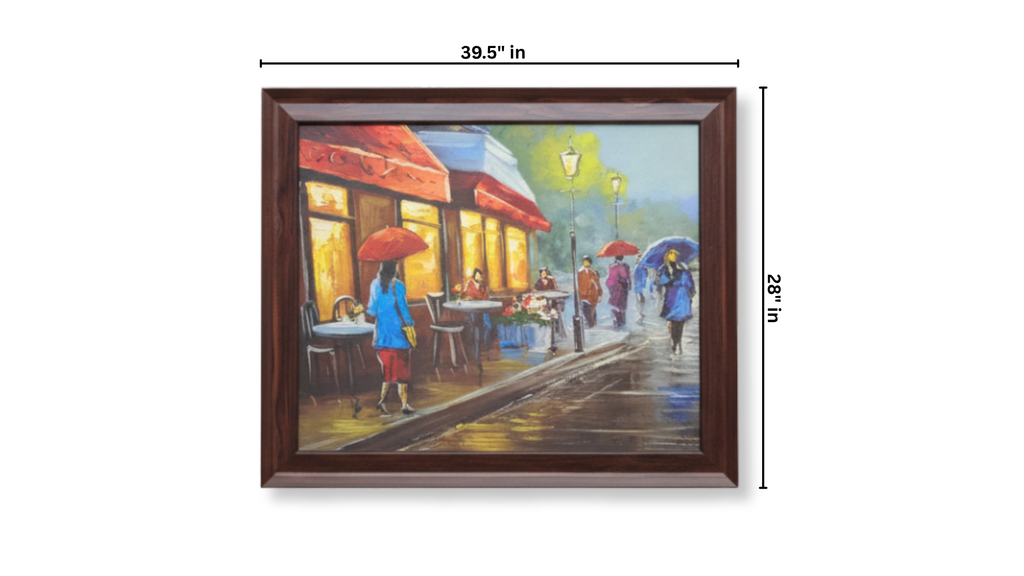 Rainy Evening Café Street | Hand-PaintedWooden Frame