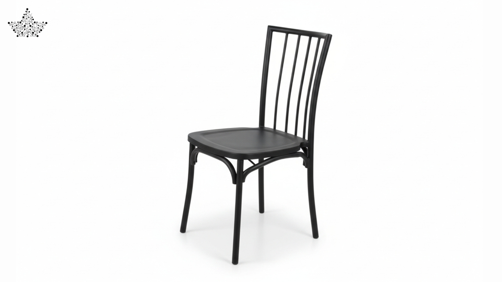 Black metal chair on a white background