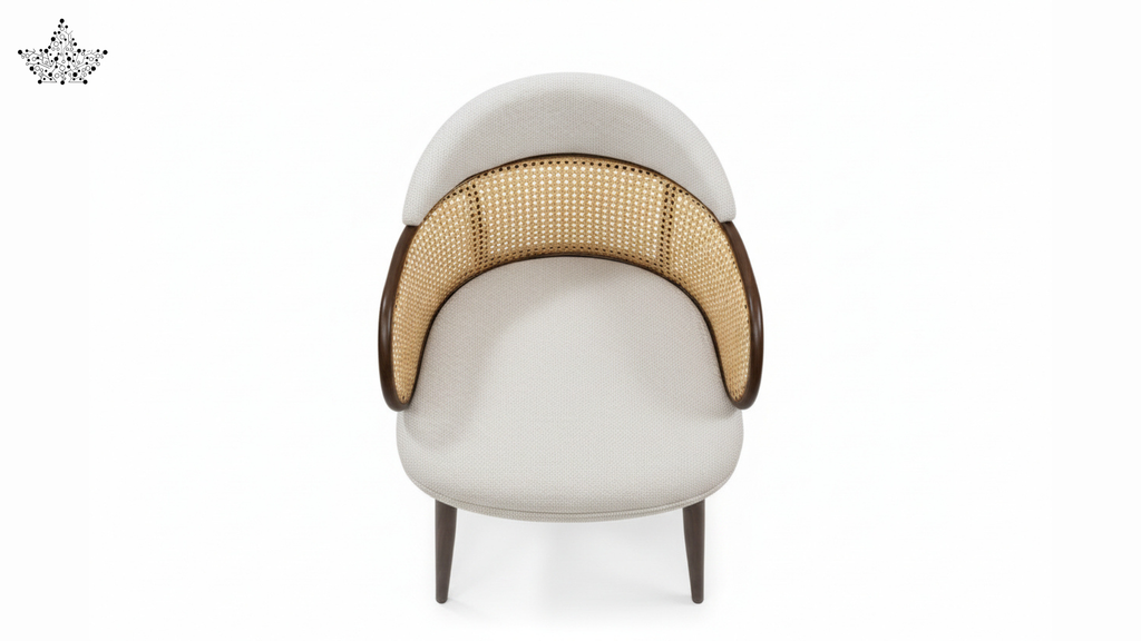 Cane Back Chair – Cream Fabric with Walnut Frame