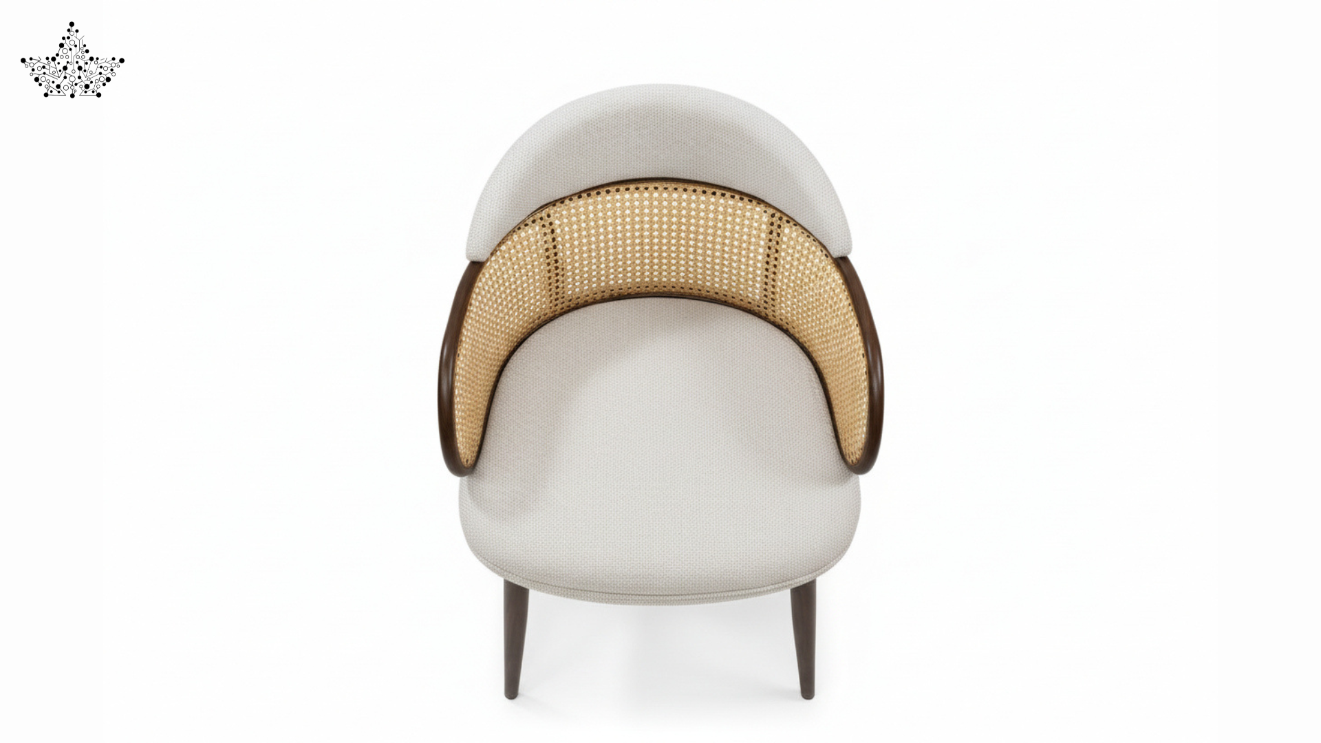 Cane Back Chair – Cream Fabric with Walnut Frame