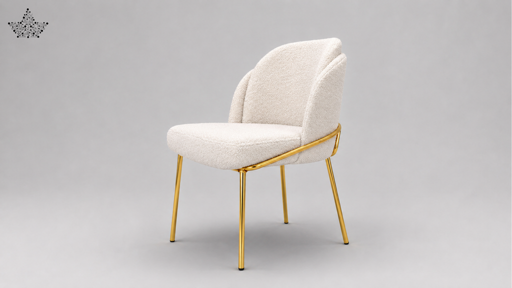 Beige chair with gold legs on a gray background