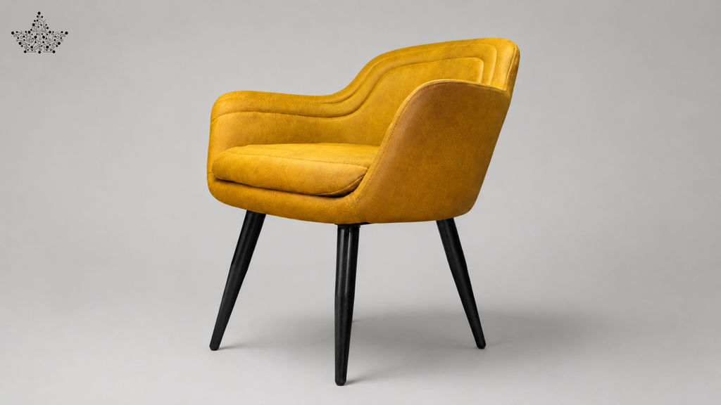 Yellow armchair with black legs on a gray background