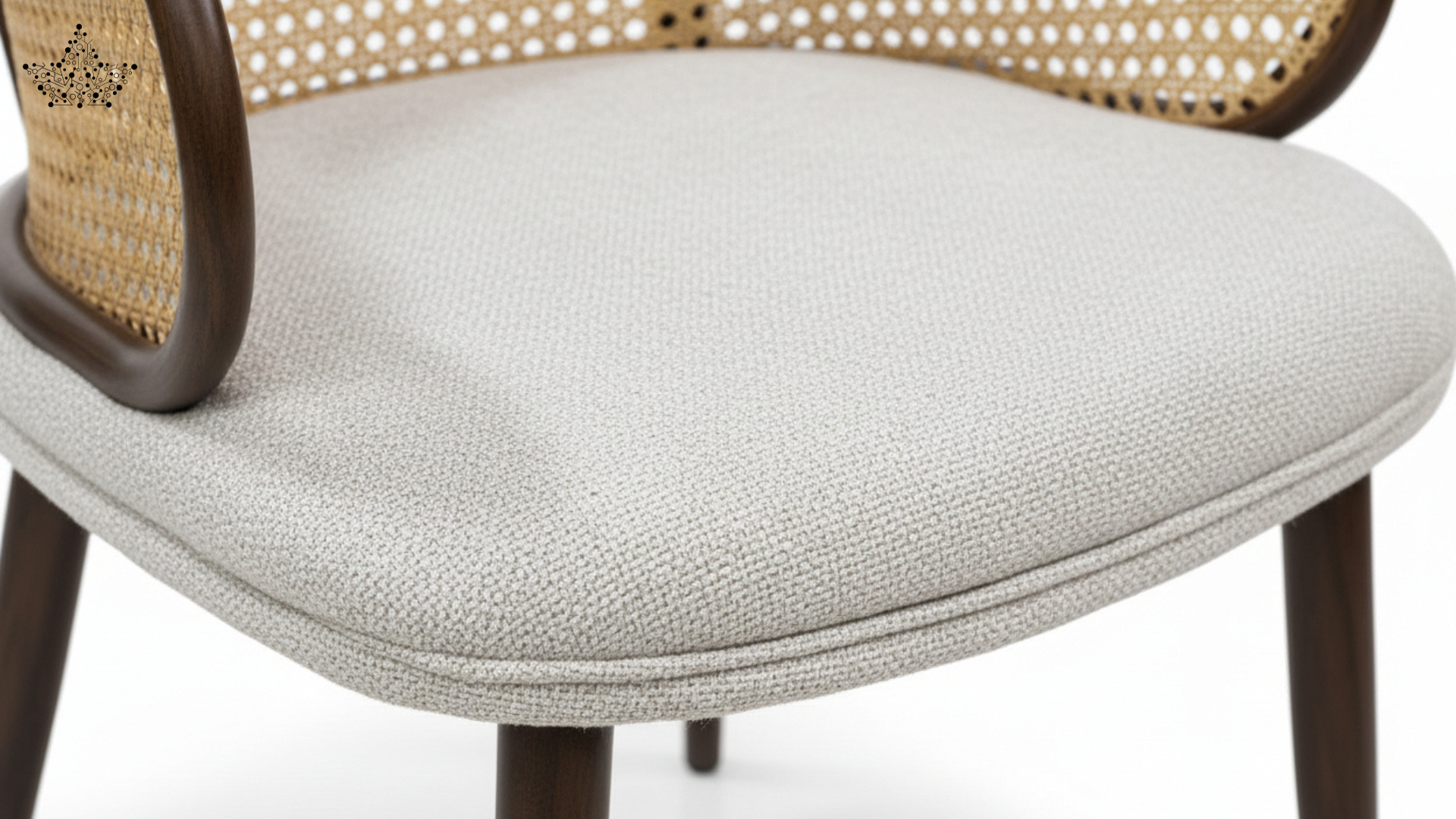 Cane Back Chair – Cream Fabric with Walnut Frame