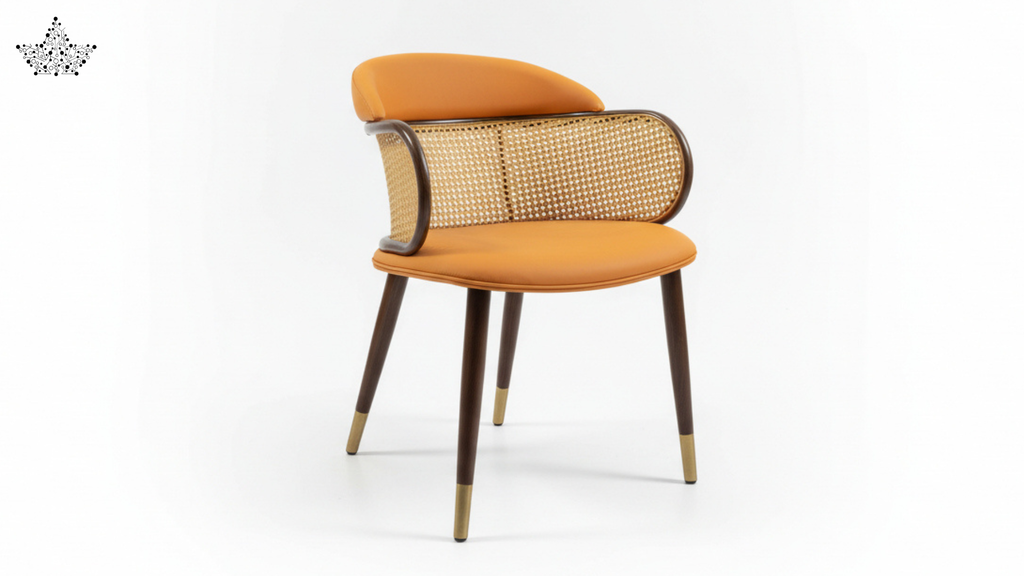 Cane Back Chair – Cream Fabric with Walnut Frame
