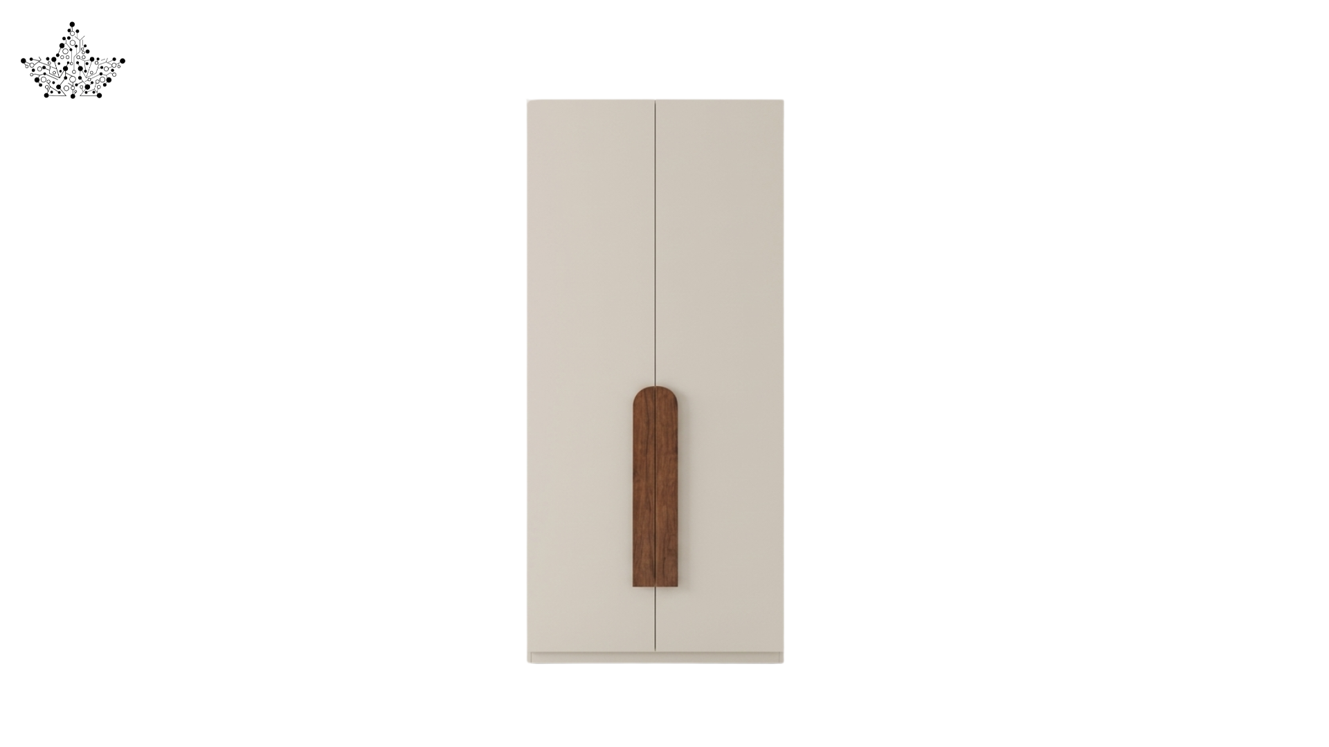 Beige wardrobe with wooden handle on a white background