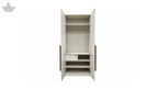 White wardrobe with open doors on a white background