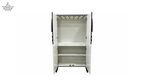 White wardrobe with open doors on a white background