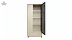Beige cabinet with glass door on a white background