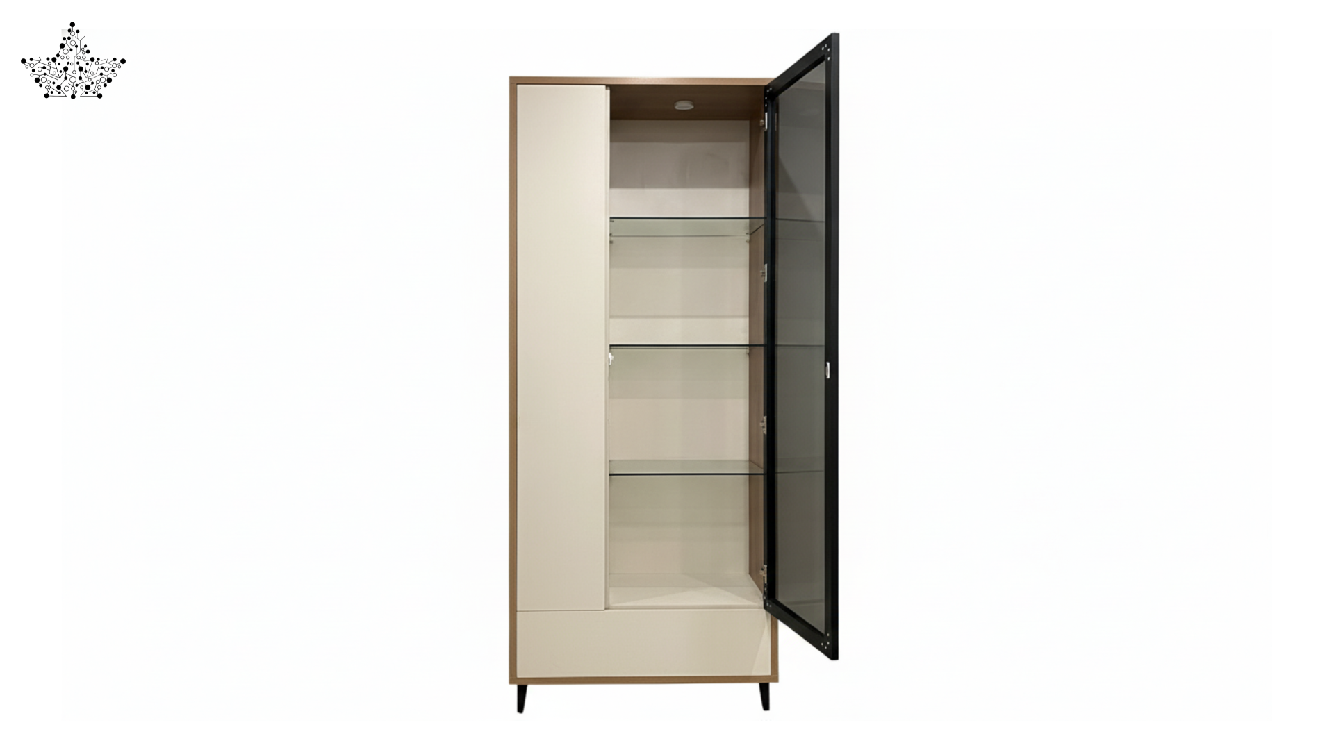 Beige cabinet with glass door on a white background