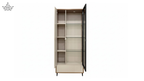 Beige wardrobe with open doors on a white background