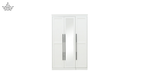 White wardrobe with black handles on a white background