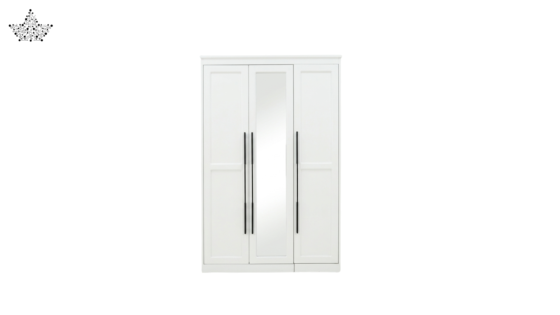 White wardrobe with black handles on a white background