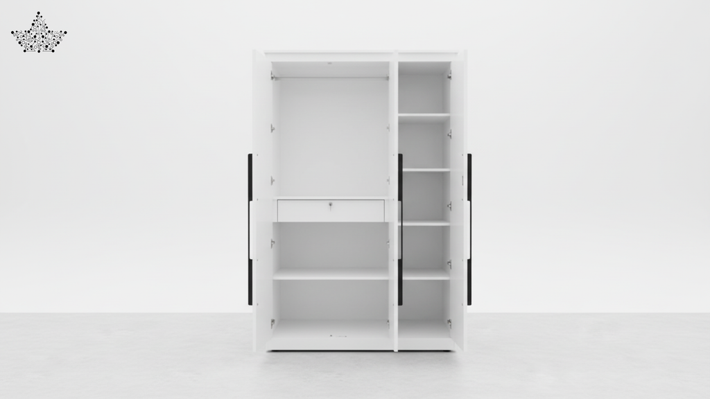 White wardrobe with sliding doors on a white background