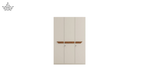 Beige wardrobe with wooden accents on a white background