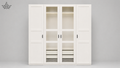 White wardrobe with glass panels on a gray background