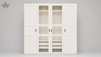 White wardrobe with glass panels on a gray background