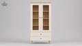 White cabinet with glass doors on a gray background