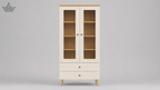 White cabinet with glass doors on a gray background