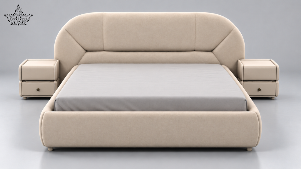 Ardas Aurelia Beige Upholstered Bed with Curved Headboard