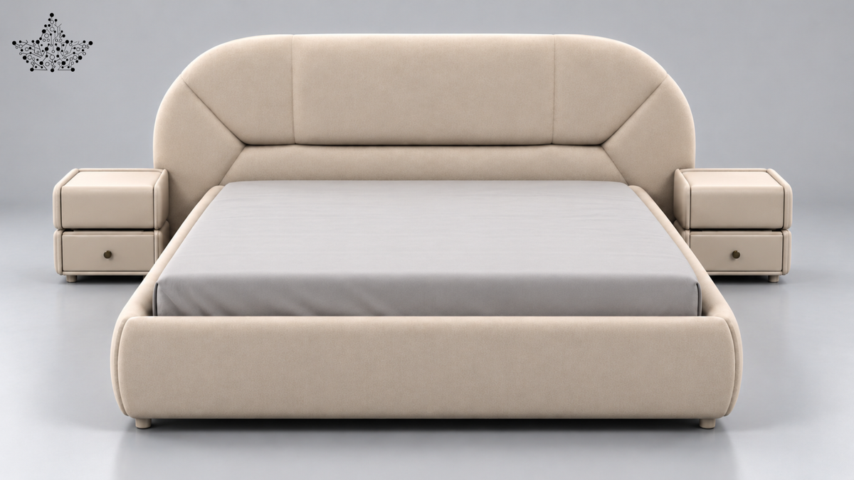 Ardas Aurelia Beige Upholstered Bed with Curved Headboard