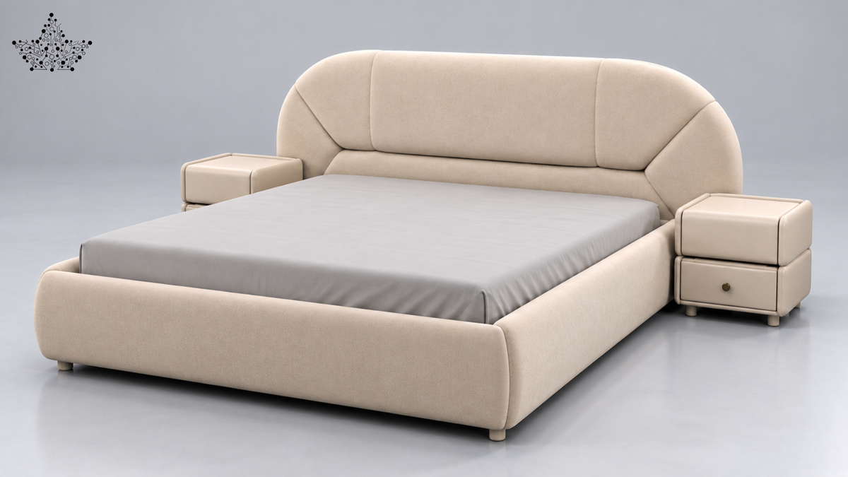 Ardas Aurelia Beige Upholstered Bed with Curved Headboard