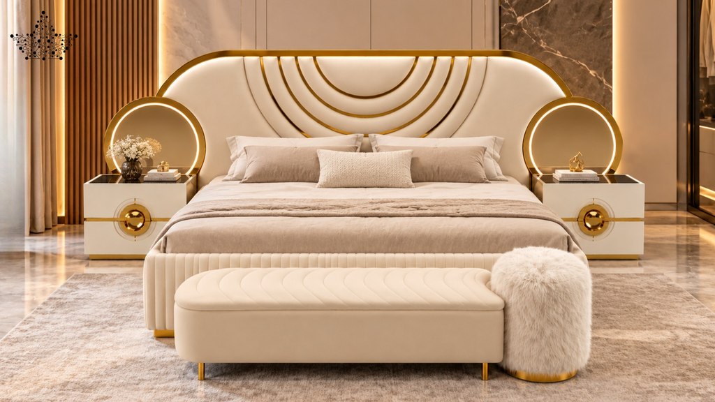 Aurora Curved Headboard Upholstered Bed