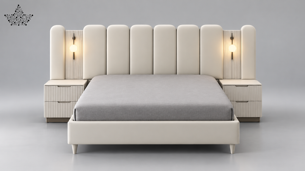 Aurelia Ivory Upholstered Bed with Side Table
