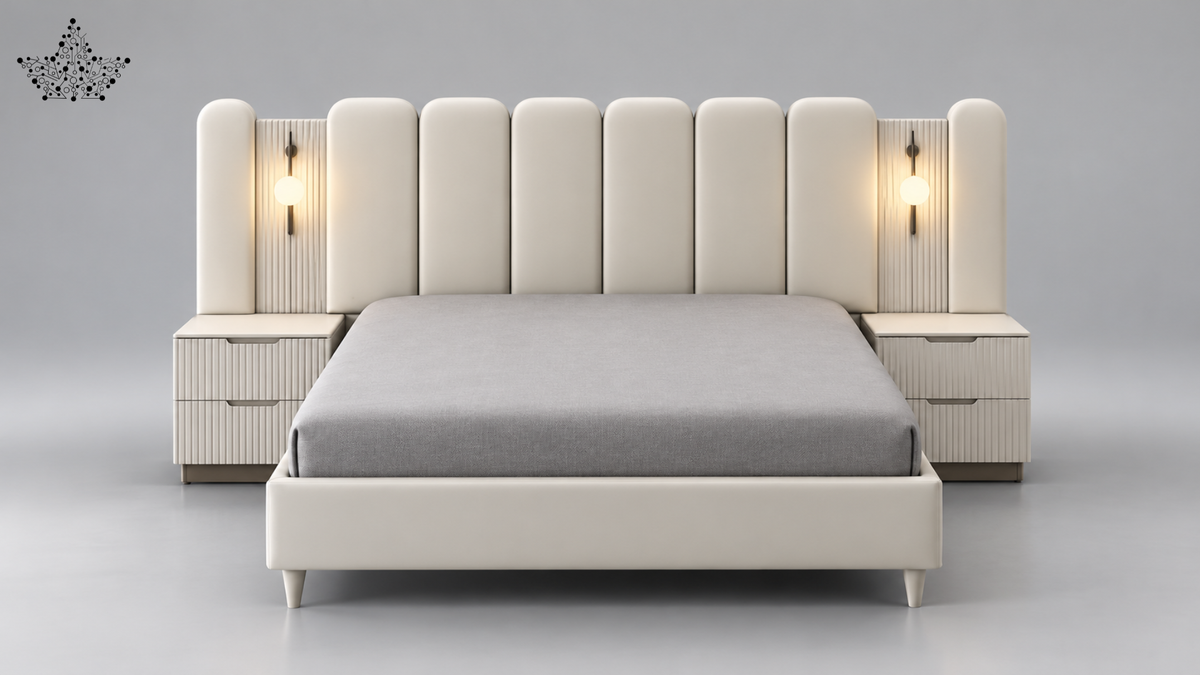 Aurelia Ivory Upholstered Bed with Side Table