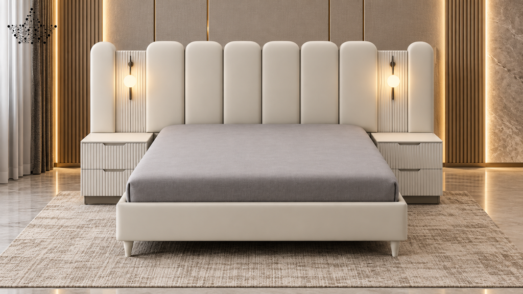 Aurelia Ivory Upholstered Bed with Side Table