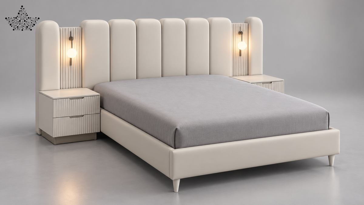 Aurelia Ivory Upholstered Bed with Side Table