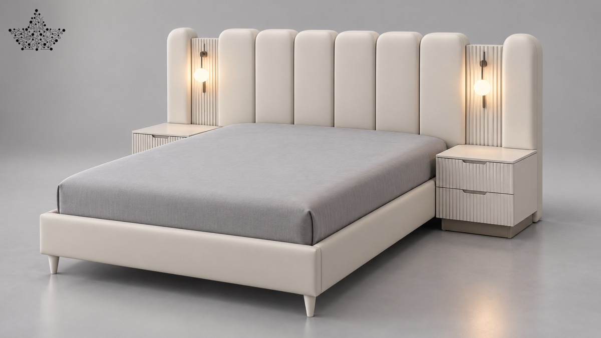 Aurelia Ivory Upholstered Bed with Side Table