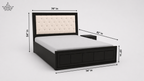 Bed with dimensions labeled on a white background