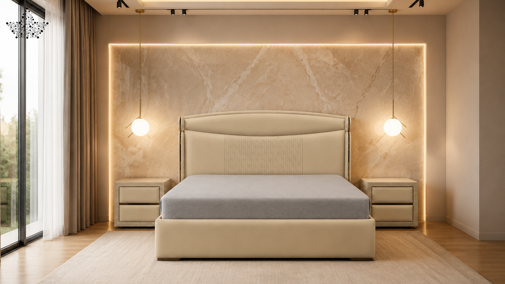 Cream Tufted Bed