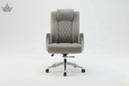 Gray office chair with quilted design on a white background