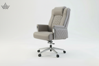 White office chair with quilted design on a white background